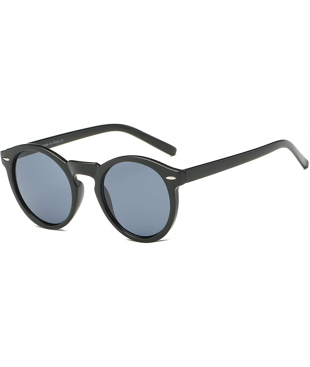 Round Women Retro Vintage Circle Round Fashion Designer Sunglasses - Black - C518I6TEZHH $18.37