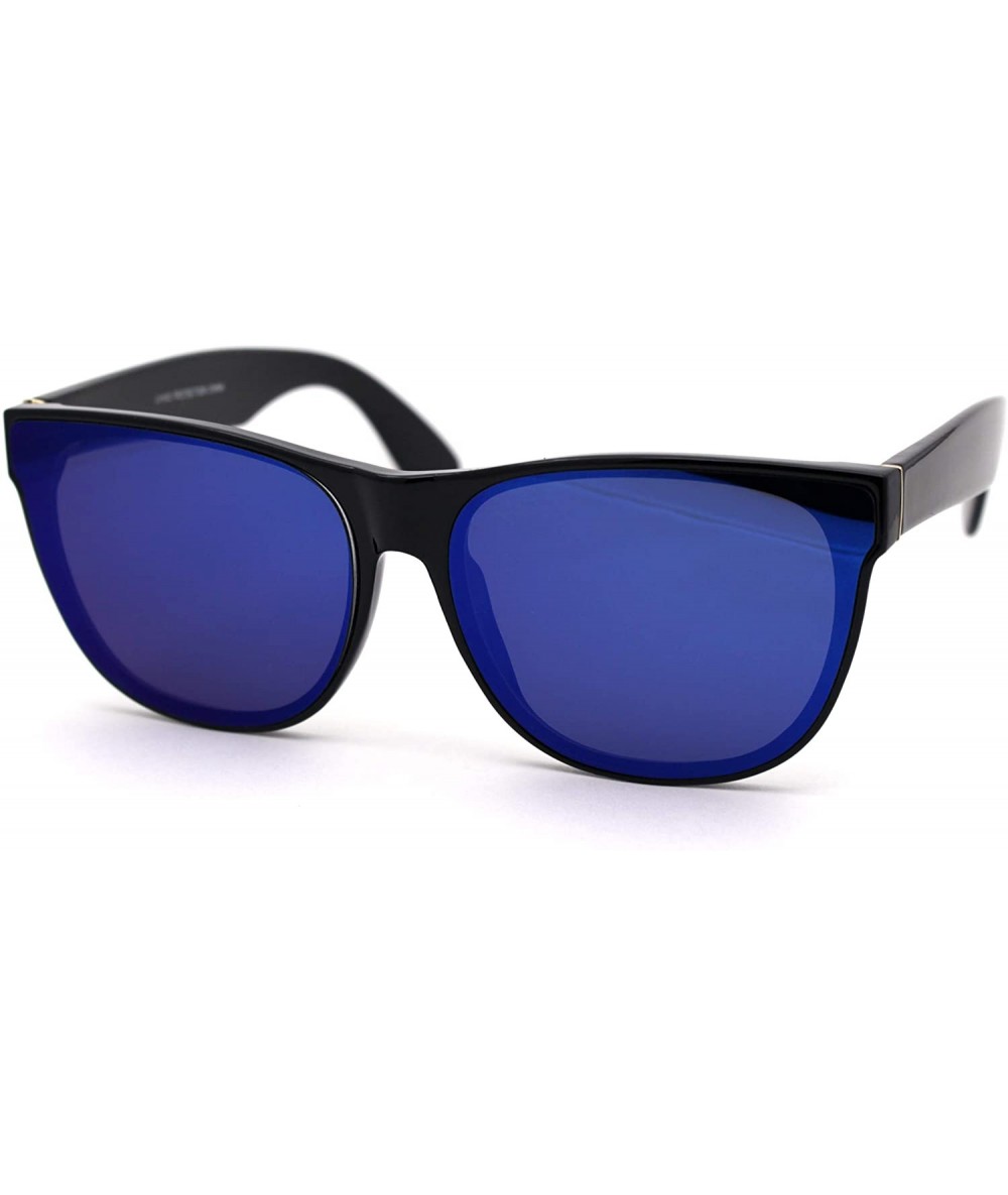 Rectangular Hipster Color Mirror Lens Plastic Horn Rim Sunglasses - Black Blue Mirror - C51956O5NQ8 $23.44