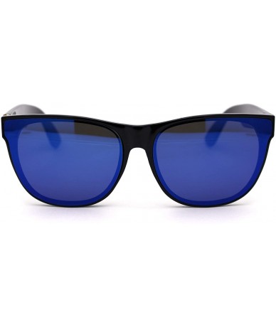 Rectangular Hipster Color Mirror Lens Plastic Horn Rim Sunglasses - Black Blue Mirror - C51956O5NQ8 $23.44