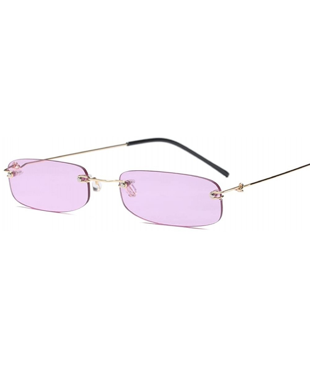 Oval Narrow Sunglasses Tiny Rectangle Rimless Sun Glasses Unisex 2018 Hot Sale - Clear Purple - C418E880H4E $25.75