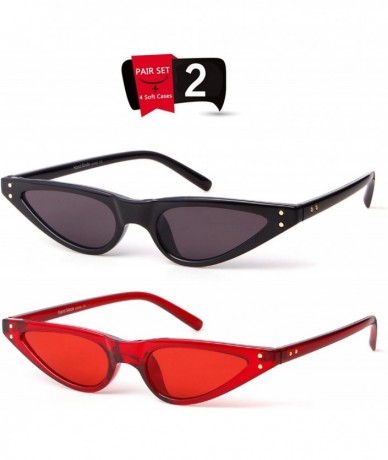 Cat Eye Vintage Retro Cat Eye Sunglasses For Women Small Glasses with Rivet - Black&red - C418C7L8DAX $20.13