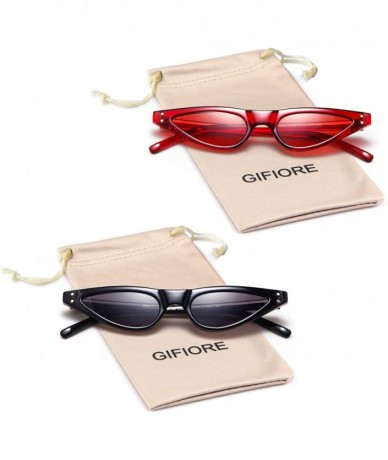 Cat Eye Vintage Retro Cat Eye Sunglasses For Women Small Glasses with Rivet - Black&red - C418C7L8DAX $20.13