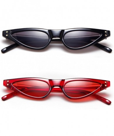 Cat Eye Vintage Retro Cat Eye Sunglasses For Women Small Glasses with Rivet - Black&red - C418C7L8DAX $20.13