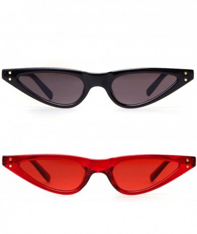 Cat Eye Vintage Retro Cat Eye Sunglasses For Women Small Glasses with Rivet - Black&red - C418C7L8DAX $20.13