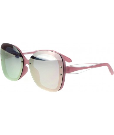 Rimless Womens Rimless Exposed Lens Oversize Butterfly Plastic Sunglasses - Pink Pink Mirror - CX18GQYNUOW $22.63