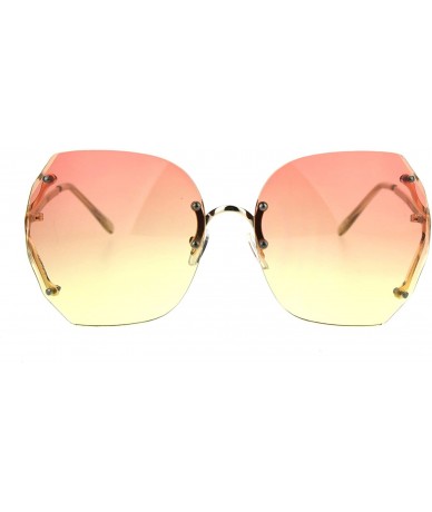 Rimless Womens Oversized Rimless Sunglasses Ombre Gradient Beveled Wave Cut Lens - Gold (Orange Yellow) - CV1874H0WOG $21.42