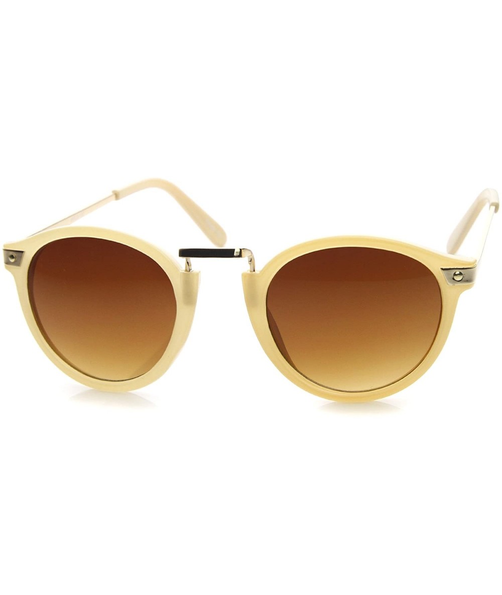 Round Retro Horn Rimmed Metal Nose Bridge P3 Round Sunglasses 50mm - Shiny Creme-gold / Amber - C312NSOE3T6 $19.62