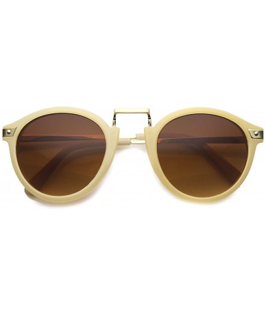 Round Retro Horn Rimmed Metal Nose Bridge P3 Round Sunglasses 50mm - Shiny Creme-gold / Amber - C312NSOE3T6 $19.62