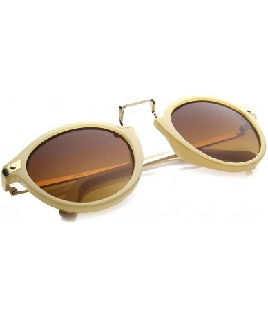 Round Retro Horn Rimmed Metal Nose Bridge P3 Round Sunglasses 50mm - Shiny Creme-gold / Amber - C312NSOE3T6 $19.62