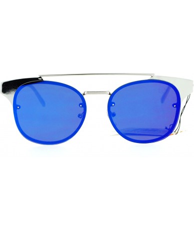 Rectangular Womens Flat Top Metal Half Horn Rim Rimless Sunglasses - Silver Blue - C912N5OXU6O $23.18