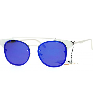 Rectangular Womens Flat Top Metal Half Horn Rim Rimless Sunglasses - Silver Blue - C912N5OXU6O $23.18