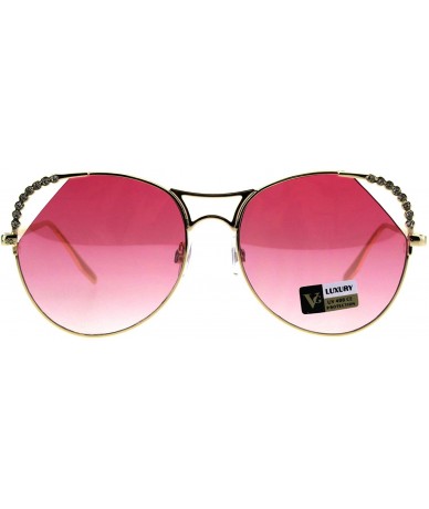 Butterfly Womens Rhinestone Iced Jewel Horn Metal Rim Butterfly Sunglasses - Gold Pink - CJ18GS2QX85 $23.48