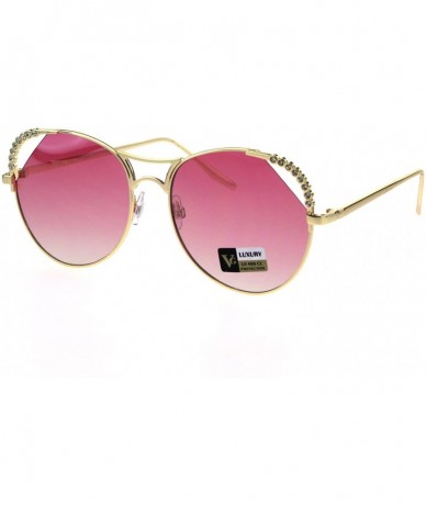 Butterfly Womens Rhinestone Iced Jewel Horn Metal Rim Butterfly Sunglasses - Gold Pink - CJ18GS2QX85 $23.48