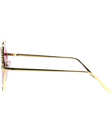 Butterfly Womens Rhinestone Iced Jewel Horn Metal Rim Butterfly Sunglasses - Gold Pink - CJ18GS2QX85 $23.48