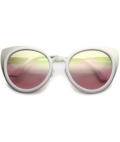 Round Womens Two-Toned Color Mirror Lens Cat Eye Sunglasses 54mm - White-silver / Pink - C712H0L0689 $19.61