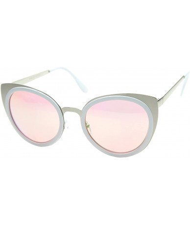 Round Womens Two-Toned Color Mirror Lens Cat Eye Sunglasses 54mm - White-silver / Pink - C712H0L0689 $19.61