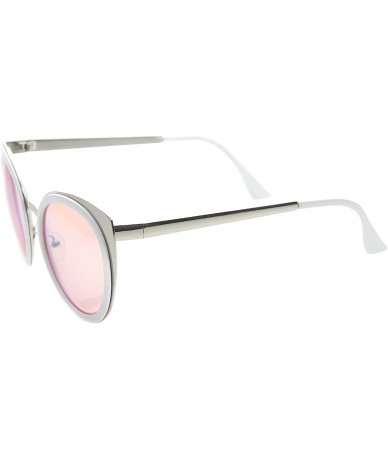 Round Womens Two-Toned Color Mirror Lens Cat Eye Sunglasses 54mm - White-silver / Pink - C712H0L0689 $19.61