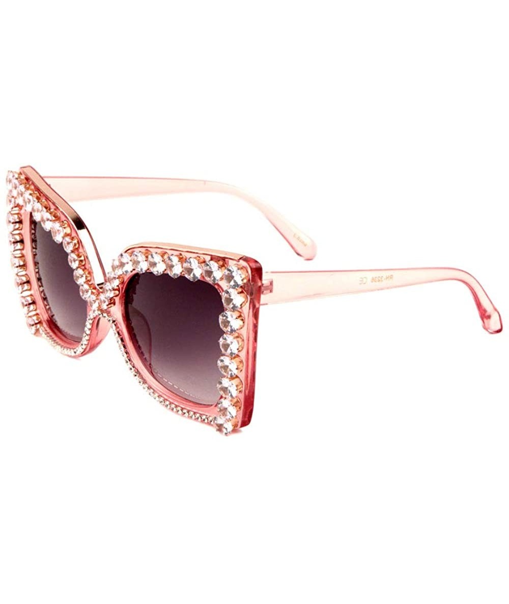 Butterfly Oversized Rhinestone Butterfly Sunglasses - Pink Crystal - CG197YNEXC7 $26.19