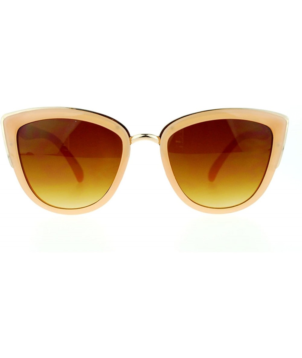 Round Runway Fashion Metal Bridge Trim Oversized Cat Eye Sunglasses - Peach Gold - CL11ARF02F7 $22.27