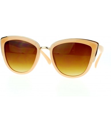 Round Runway Fashion Metal Bridge Trim Oversized Cat Eye Sunglasses - Peach Gold - CL11ARF02F7 $22.27