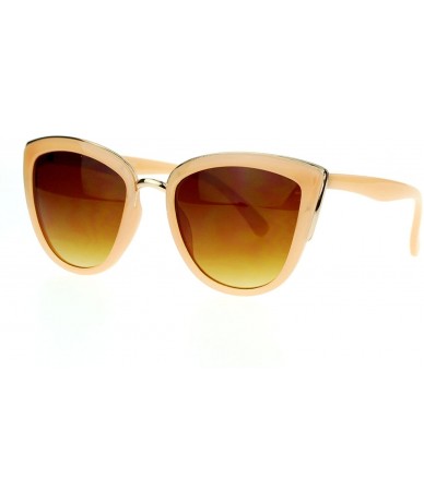 Round Runway Fashion Metal Bridge Trim Oversized Cat Eye Sunglasses - Peach Gold - CL11ARF02F7 $22.27