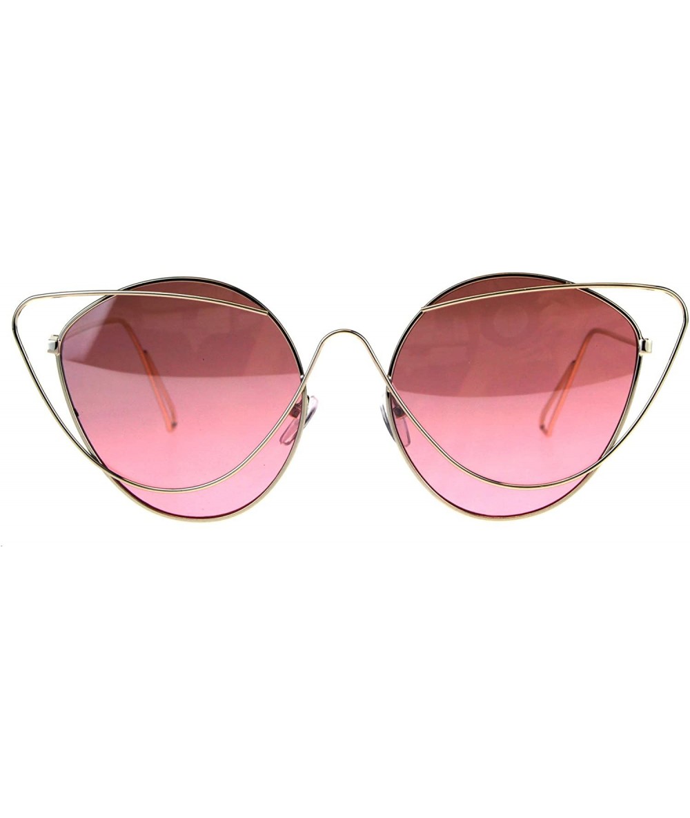 Oversized Womens Mirrored Lens Runway Thin Wire Rim Cat Eye Sunglasses - Pink - C818CSC0X23 $22.78