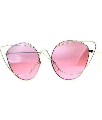 Oversized Womens Mirrored Lens Runway Thin Wire Rim Cat Eye Sunglasses - Pink - C818CSC0X23 $22.78