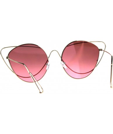 Oversized Womens Mirrored Lens Runway Thin Wire Rim Cat Eye Sunglasses - Pink - C818CSC0X23 $22.78