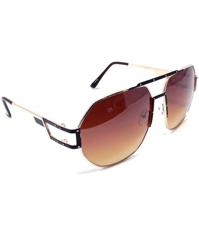 Square Munich Oversized Square Flat Top Aviator Sunglasses w/Top Bar - Brown & Gold Frame - CA187S7Z6LQ $21.81