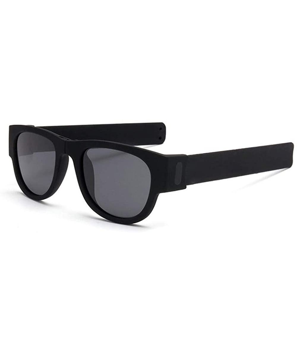 Sport 1 Foldable Anti-UV Polarized Slap Bracelet Bendable Mirror Legs Sunglasses Fashion Beach Sports Travel - Black - CH1974...