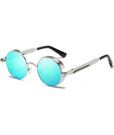 Round Sunglasses Steampunk with 48mm Round Lens Fashion Glasses LM0914 - Silver Frame/Blue Lens - CL18DXR2DUR $28.78