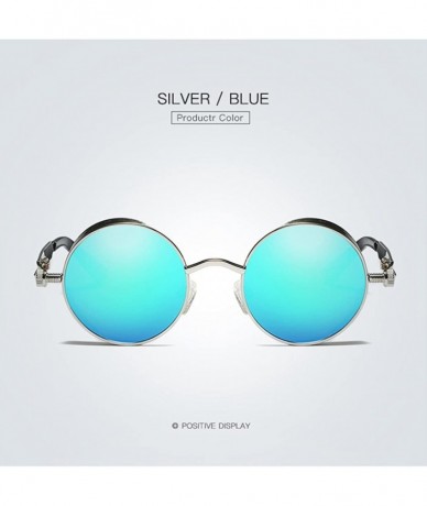 Round Sunglasses Steampunk with 48mm Round Lens Fashion Glasses LM0914 - Silver Frame/Blue Lens - CL18DXR2DUR $28.78