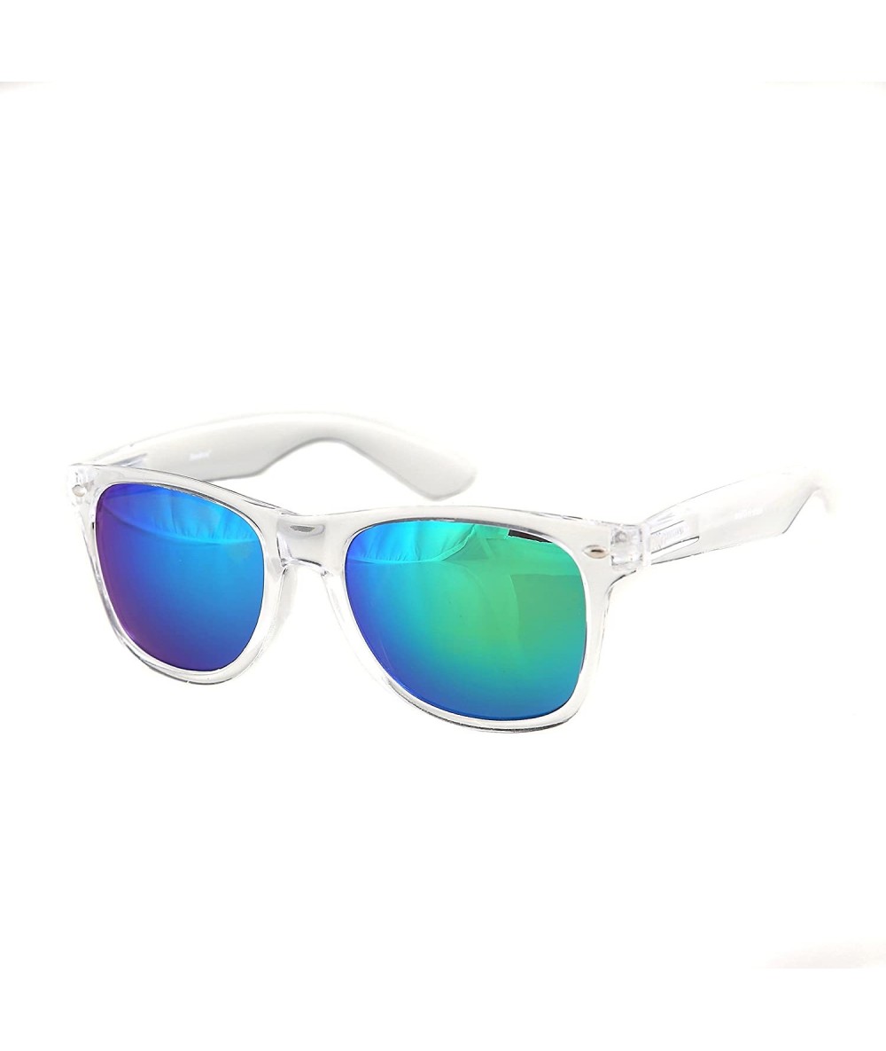 Wayfarer Sunglasses Classic Clear Frame Horn Rimmed Eyewear Classic Retro 80's - Green/Blue - CL126RFIHIF $18.65