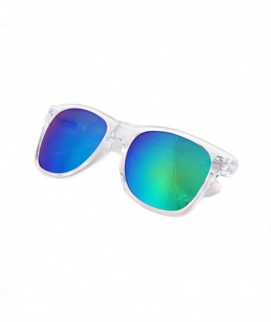 Wayfarer Sunglasses Classic Clear Frame Horn Rimmed Eyewear Classic Retro 80's - Green/Blue - CL126RFIHIF $18.65