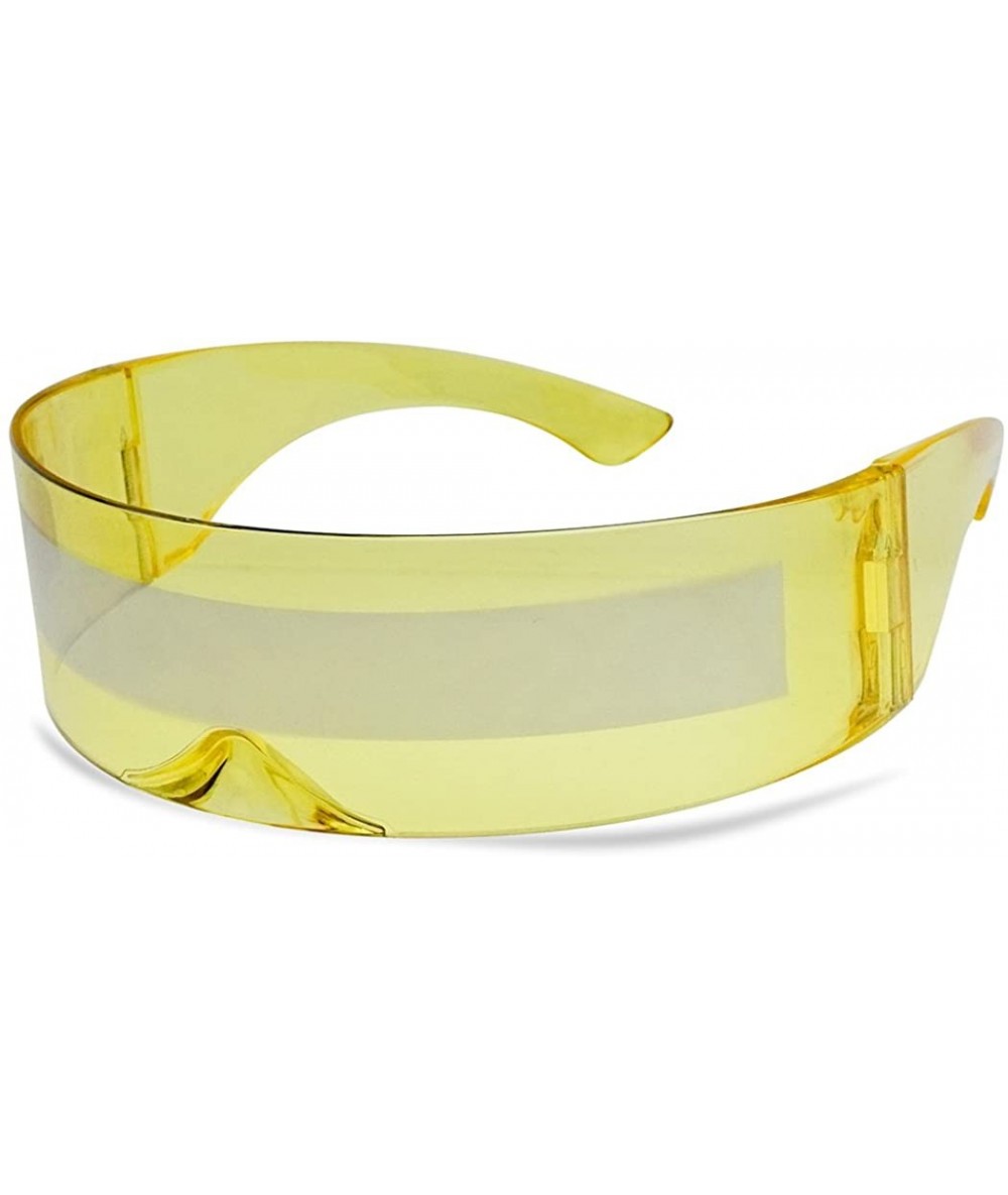 Shield One Piece Futuristic Wrap Around Novelty Cyclops Robocop Sunglasses (Yellow Frame - Silver Mirror) - CN18EEQHLQ2 $23.46