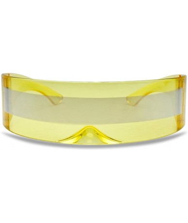 Shield One Piece Futuristic Wrap Around Novelty Cyclops Robocop Sunglasses (Yellow Frame - Silver Mirror) - CN18EEQHLQ2 $23.46