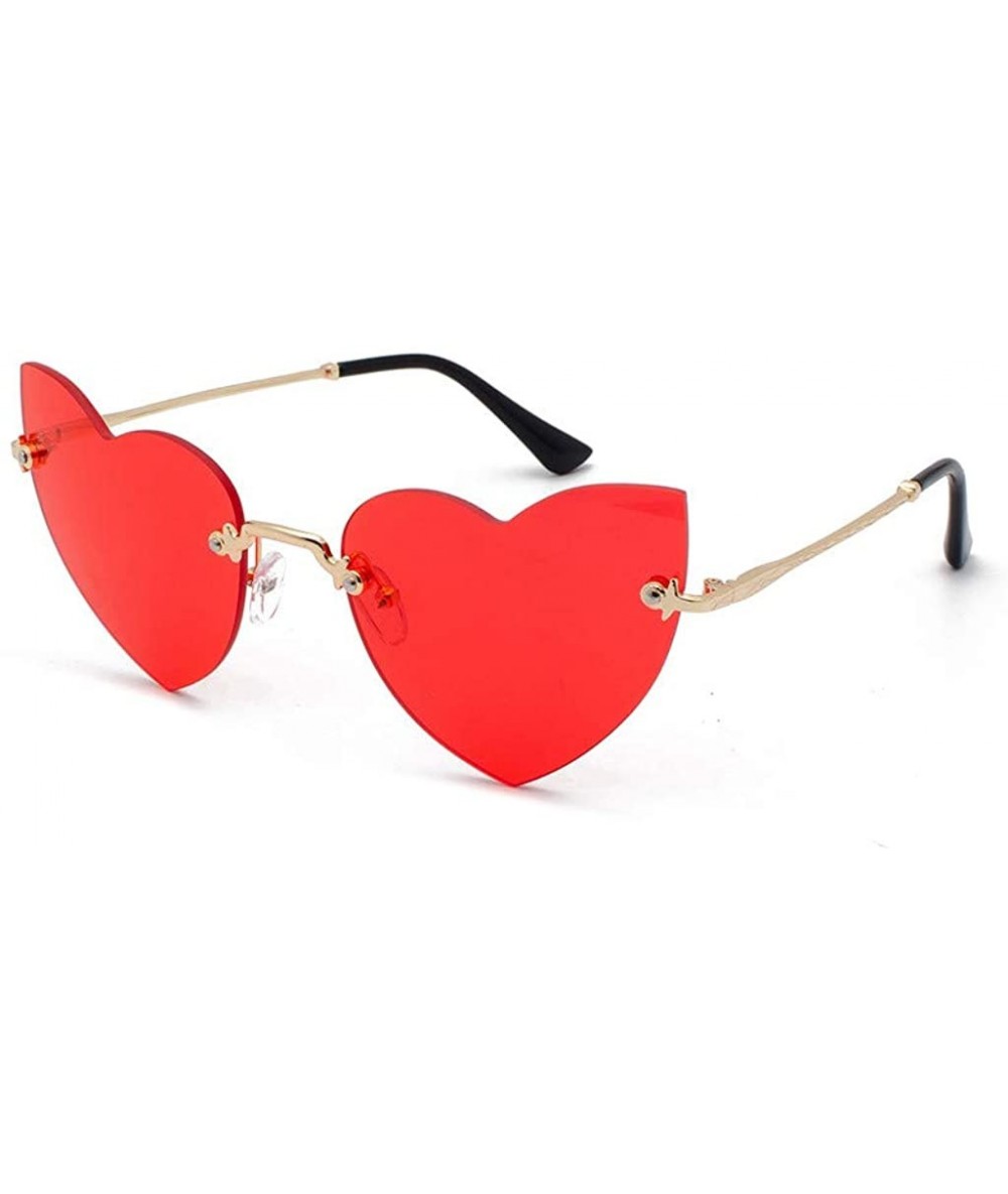 Goggle Clout Goggle Heart Shape Sunglasses Rimless Lens Vintage Cat Eye Mod Style Retro Shades - Red - CM18UE0QCUR $21.66