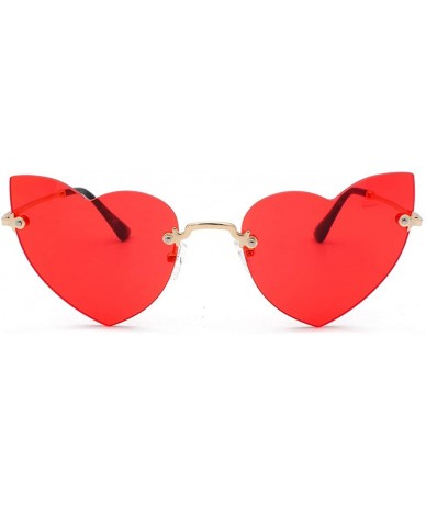 Goggle Clout Goggle Heart Shape Sunglasses Rimless Lens Vintage Cat Eye Mod Style Retro Shades - Red - CM18UE0QCUR $21.66