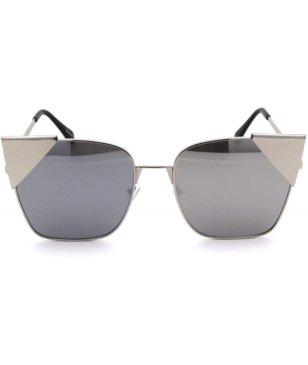 Cat Eye Womens Metal Rim Rectangular Oversize Cat Eye Retro Sunglasses - Silver Mirror - C918W5HX256 $25.01