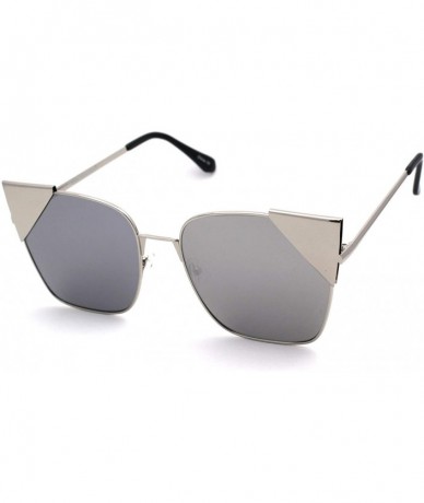 Cat Eye Womens Metal Rim Rectangular Oversize Cat Eye Retro Sunglasses - Silver Mirror - C918W5HX256 $25.01