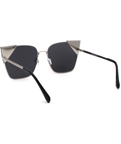 Cat Eye Womens Metal Rim Rectangular Oversize Cat Eye Retro Sunglasses - Silver Mirror - C918W5HX256 $25.01