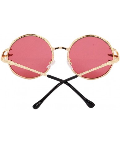 Round Stylish Round Pearl Decor Sunglasses UV Protection Metal Frame - Gold Frame Red Lens - CO18TZL5Y2Y $25.67