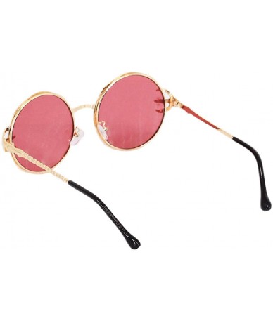 Round Stylish Round Pearl Decor Sunglasses UV Protection Metal Frame - Gold Frame Red Lens - CO18TZL5Y2Y $25.67