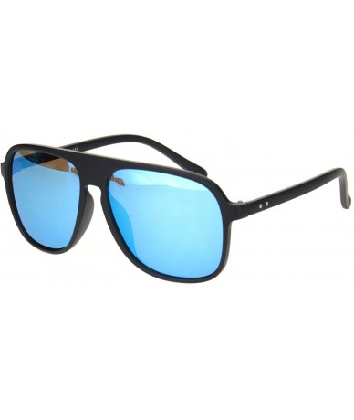 Sport Mens Racer Plastic Flat Top Mobster Pilots Style Sunglasses - Black Blue Mirror - CC18MD6O73N $18.49