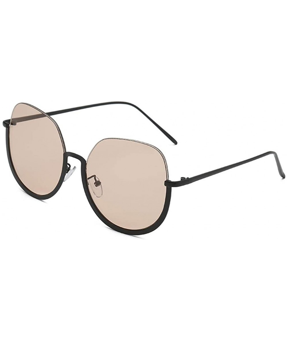 Semi-rimless Women Vintage Oversized Sunglasses Semi-Rimless Frame Shades Flat Lens Eyewear - Coffee - CW18U8LIHT6 $21.06