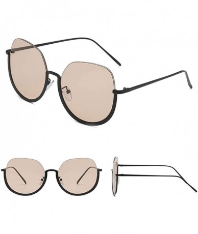 Semi-rimless Women Vintage Oversized Sunglasses Semi-Rimless Frame Shades Flat Lens Eyewear - Coffee - CW18U8LIHT6 $21.06