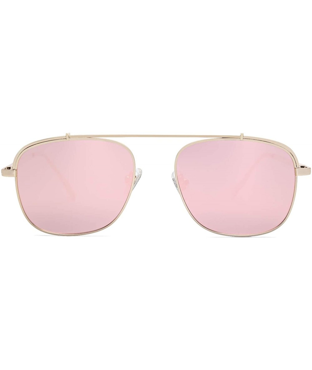 Aviator Polarized Square Aviator Sunglasses with Spring Hinges Mirrored Lens SJ1118 - C2 Gold Frame/Pink Mirrored Lens - C218...