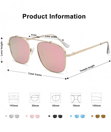 Aviator Polarized Square Aviator Sunglasses with Spring Hinges Mirrored Lens SJ1118 - C2 Gold Frame/Pink Mirrored Lens - C218...