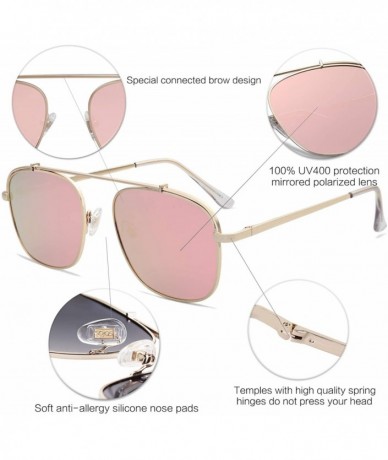 Aviator Polarized Square Aviator Sunglasses with Spring Hinges Mirrored Lens SJ1118 - C2 Gold Frame/Pink Mirrored Lens - C218...