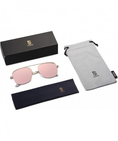 Aviator Polarized Square Aviator Sunglasses with Spring Hinges Mirrored Lens SJ1118 - C2 Gold Frame/Pink Mirrored Lens - C218...